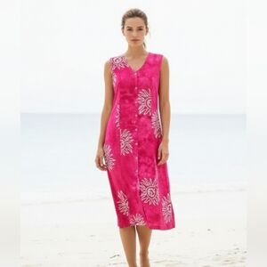 Sita Dress Pink Midi Tie Dye Floral Sleeveless Summer Festival Beach S